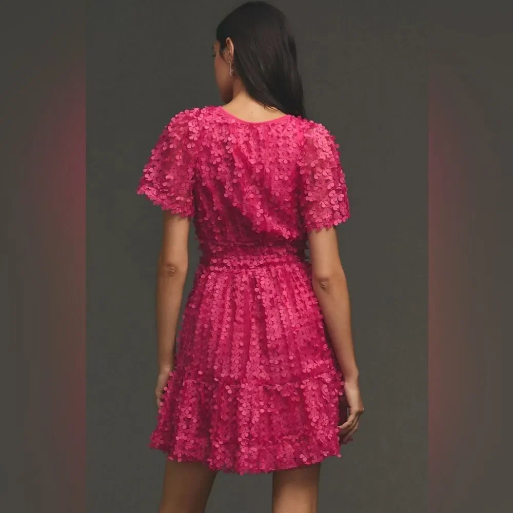 Anthropologie The Somerset Mini Dress Floral Appliqué Edition Pink size L - Picture 2 of 8